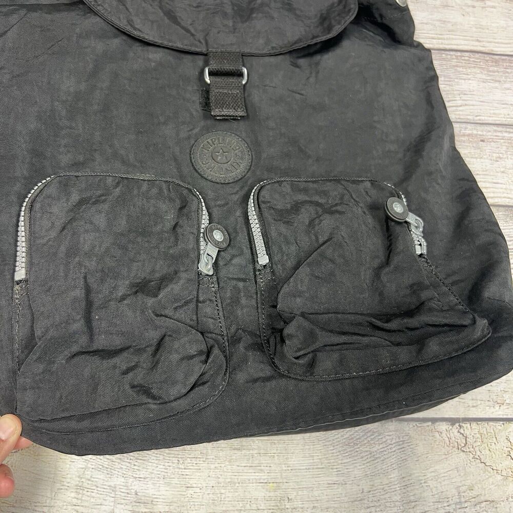 Kipling Black Drawstring Backpack 2 Front Zip Poc… - image 8